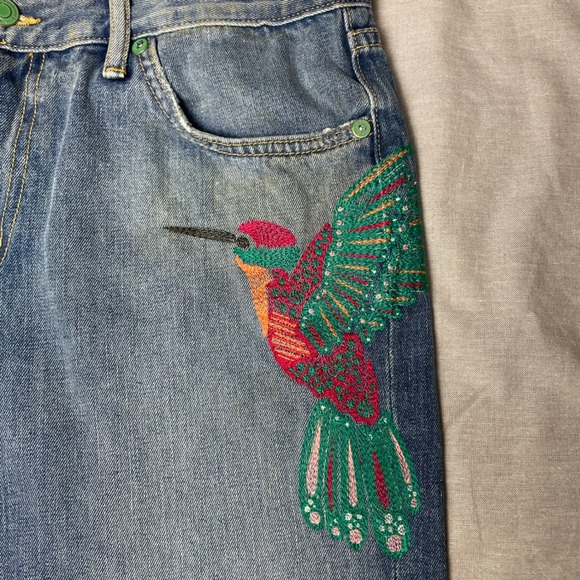 Sandrine Rose Upcycled Vintage Jeans Women's 29 Embroidered Hummingbird USA - Picture 4 of 16